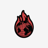flaming earth sticker, matte, waterproof vinyl, climate decal, 1.75 x 2.5 in