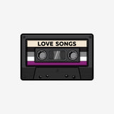 Ace Love Songs Sticker, mixtape cassette with asexual flag stripes