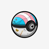Trans pride Poke Ball inspired vinyl sticker, 2x2 inches, blue, pink and white.